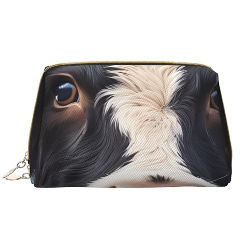 kastiong Tragbare Make-up-Tasche aus Leder für Damen – Reise-Kosmetik-Organizer, große Make-up-Tasche mit niedlichem Kuh-Aufdruck von kastiong
