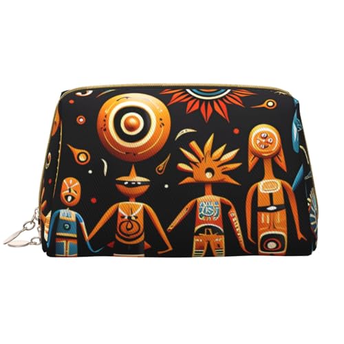 kastiong Tragbare Make-up-Tasche aus Leder für Damen – Reise-Kosmetik-Organizer, große Make-up-Tasche mit primitivem Totem-Druck von kastiong