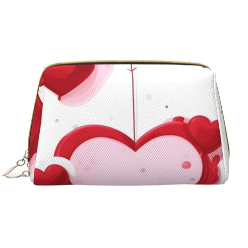 kastiong Tragbare Make-up-Tasche aus Leder für Damen – Reise-Kosmetik-Organizer, große Make-up-Tasche mit rotem Herzaufdruck von kastiong