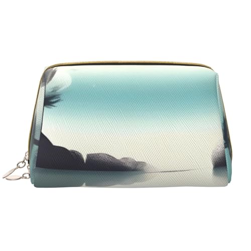 kastiong Tragbare Make-up-Tasche aus Leder für Damen – Reise-Kosmetik-Organizer, große Make-up-Tasche mit ruhigem Seen-Aufdruck von kastiong