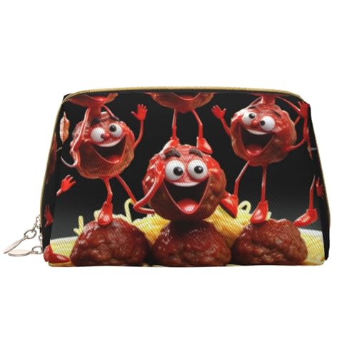 kastiong Tragbare Make-up-Tasche aus Leder für Damen – Reise-Kosmetik-Organizer, große Make-up-Tasche mit verrücktem Fleischbällchen-Muster von kastiong