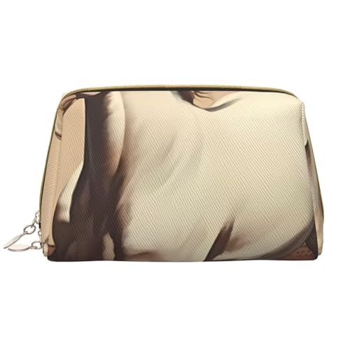 kastiong Tragbare Make-up-Tasche aus Leder für Damen – Reise-Kosmetik-Organizer, große Make-up-Tasche mit weißem Pferde-Aufdruck von kastiong