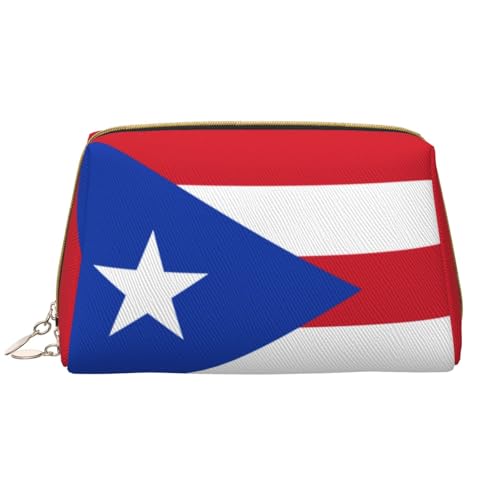 kastiong Tragbare Make-up-Tasche aus Leder für Damen – Reise-Kosmetik-Organizer, große Puerto-Rica-Flagge, Make-up-Tasche von kastiong