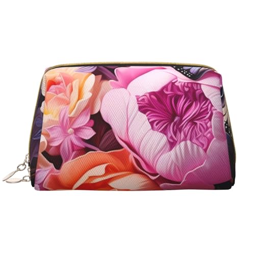 kastiong Tragbare Make-up-Tasche aus Leder für Damen – Reise-Kosmetik-Organizer, große Schmetterlinge und frischer Buschdruck, weiß, Einheitsgröße, Art-Deco, Weiß, Einheitsgröße, Art-Deco von kastiong