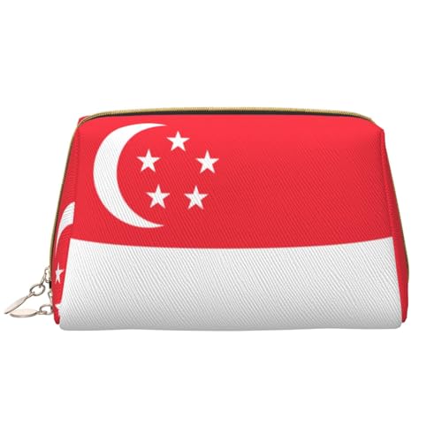 kastiong Tragbare Make-up-Tasche aus Leder für Damen – Reise-Kosmetik-Organizer, große Singapur-Flagge, Make-up-Tasche kastiong Tragbare Make-up-Tasche aus Leder für Damen – Reise-Kosmetik-Organizer, große Singapur-Flagge, Make-up-Tasche von kastiong