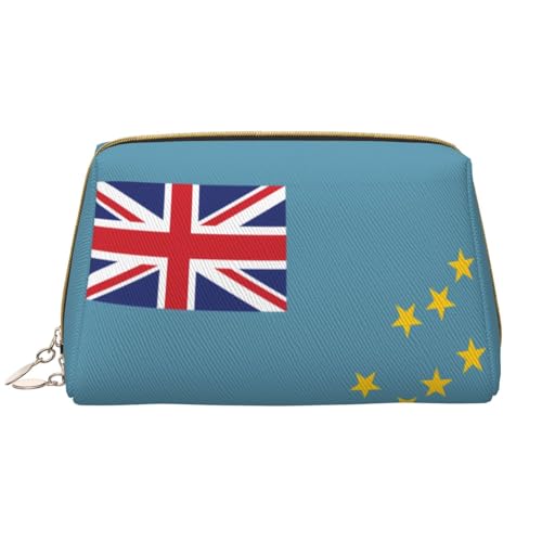 kastiong Tragbare Make-up-Tasche aus Leder für Damen – Reise-Kosmetik-Organizer, große Tuvalu-Flagge, Make-up-Tasche von kastiong