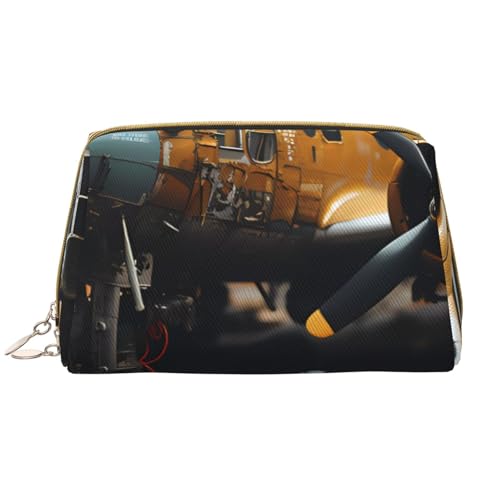 kastiong Tragbare Make-up-Tasche aus Leder für Damen – Reise-Kosmetik-Organizer, große Vintage-Make-up-Tasche mit Flugzeugmaschinen-Aufdruck von kastiong