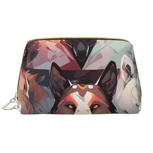 kastiong Tragbare Make-up-Tasche aus Leder für Damen – Reise-Kosmetik-Organizer, große Wölfe und Rentier-Aufdruck, Make-up-Tasche von kastiong