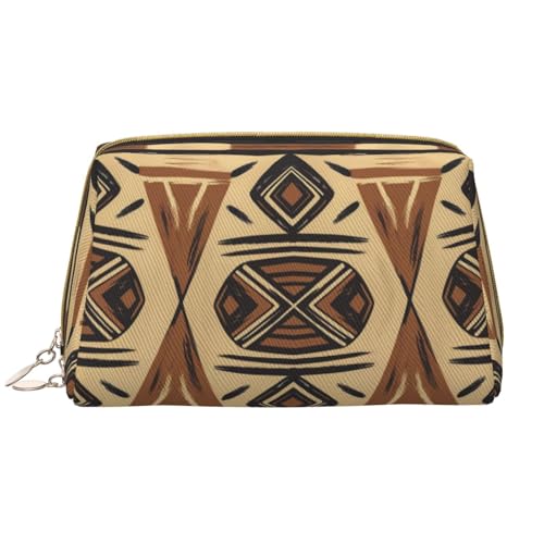 kastiong Tragbare Make-up-Tasche aus Leder für Damen – Reise-Kosmetik-Organizer, große afrikanische Elemente, bedruckte Make-up-Tasche von kastiong