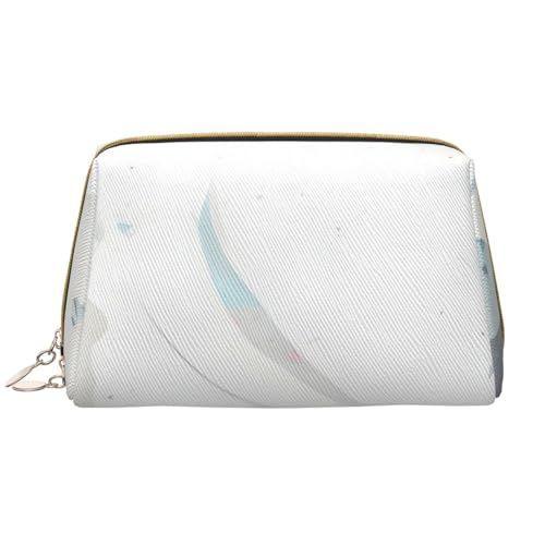 kastiong Tragbare Make-up-Tasche aus Leder für Damen – Reise-Kosmetik-Organizer, große blaue und weiße Kunstdruck-Make-up-Tasche von kastiong