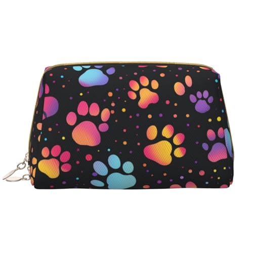 kastiong Tragbare Make-up-Tasche aus Leder für Damen – Reise-Kosmetik-Organizer, große bunte Make-up-Tasche mit Pfotenabdruck von kastiong