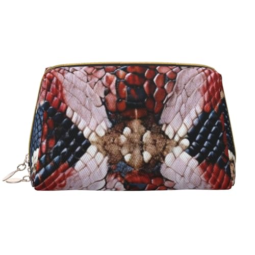 kastiong Tragbare Make-up-Tasche aus Leder für Damen – Reise-Kosmetik-Organizer, große bunte Schlangenhaut-Druck-Make-up-Tasche von kastiong