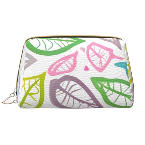 kastiong Tragbare Make-up-Tasche aus Leder für Damen – Reise-Kosmetik-Organizer, große farbige Laub-Linien, bedruckter Make-up-Tasche von kastiong