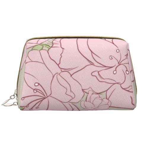kastiong Tragbare Make-up-Tasche aus Leder für Damen – Reise-Kosmetik-Organizer, große geteilte Pfirsichblüten-Druck-Make-up-Tasche von kastiong