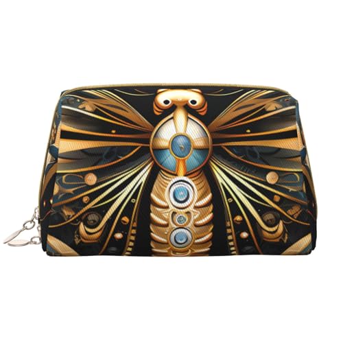 kastiong Tragbare Make-up-Tasche aus Leder für Damen – Reise-Kosmetik-Organizer, große goldene Libelle auf schwarzem Druck, Make-up-Tasche von kastiong