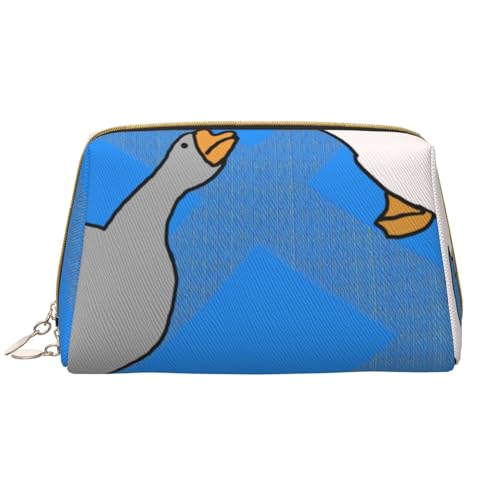 kastiong Tragbare Make-up-Tasche aus Leder für Damen – Reise-Kosmetik-Organizer, große graue Gans-Druck-Make-up-Tasche von kastiong