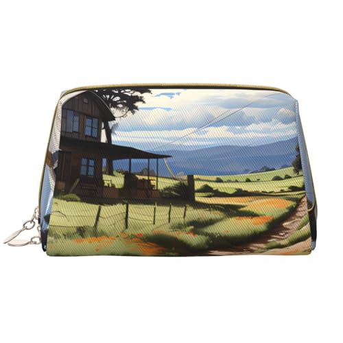 kastiong Tragbare Make-up-Tasche aus Leder für Damen – Reise-Kosmetik-Organizer, große idyllische Landschaft, bedruckter Make-up-Tasche kastiong Tragbare Make-up-Tasche aus Leder für Damen – Reise-Kosmetik-Organizer, große idyllische Landschaft, bedruckter Make-up-Tasche von kastiong