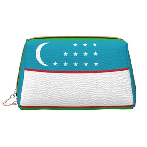 kastiong Tragbare Make-up-Tasche aus Leder für Damen – Reise-Kosmetik-Organizer, große usbekische Flagge, Make-up-Tasche von kastiong