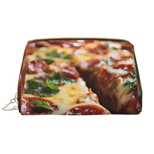 kastiong Tragbare Make-up-Tasche aus Leder für Damen – Reise-Kosmetik-Organizer, große verlockende Wurst-Pizza-Druck-Make-up-Tasche von kastiong
