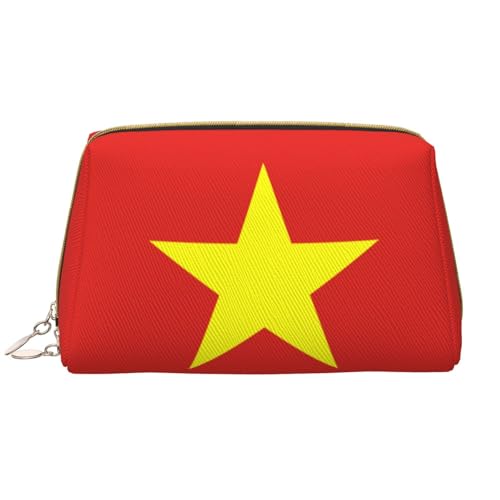 kastiong Tragbare Make-up-Tasche aus Leder für Damen – Reise-Kosmetik-Organizer, große vietnamesische Flagge, Make-up-Tasche von kastiong