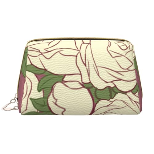 kastiong Tragbare Make-up-Tasche aus Leder für Damen – Reise-Kosmetik-Organizer, große weiße Rose der Liebe, Make-up-Tasche von kastiong