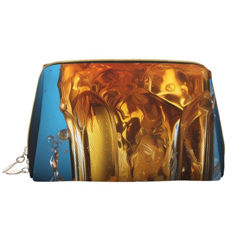 kastiong Tragbare Make-up-Tasche aus Leder für Damen – Reise-Kosmetik-Organizer, großer Bierschaum-Aufdruck, Make-up-Tasche von kastiong