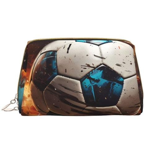 kastiong Tragbare Make-up-Tasche aus Leder für Damen – Reise-Kosmetik-Organizer, großer Feuerwerkskörper, Fußball-Aufdruck, Make-up-Tasche von kastiong