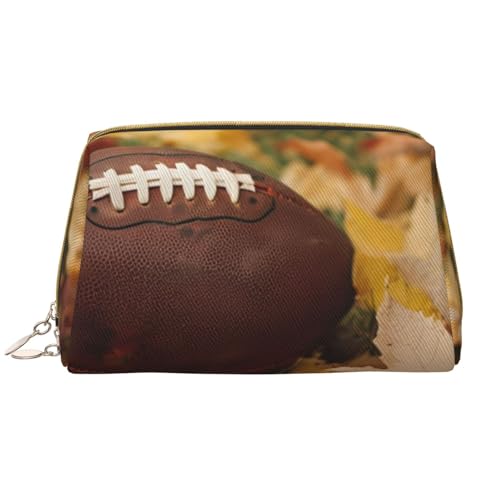 kastiong Tragbare Make-up-Tasche aus Leder für Damen – Reise-Kosmetik-Organizer, großer Fußball mit Blätteraufdruck, Make-up-Tasche von kastiong