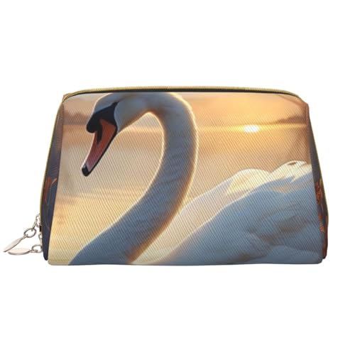 kastiong Tragbare Make-up-Tasche aus Leder für Damen – Reise-Kosmetik-Organizer, großer Schwan, schwimmend auf Wasserdruck, Make-up-Tasche von kastiong