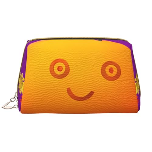 kastiong Tragbare Make-up-Tasche aus Leder für Damen – Reise-Kosmetik-Organizer, großer Smiley-orangefarbener Aufdruck, Make-up-Tasche von kastiong
