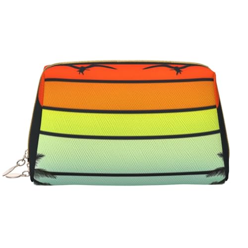 kastiong Tragbare Make-up-Tasche aus Leder für Damen – Reise-Kosmetik-Organizer, großer Sonnenuntergang mit Möwen-Aufdruck, Make-up-Tasche von kastiong