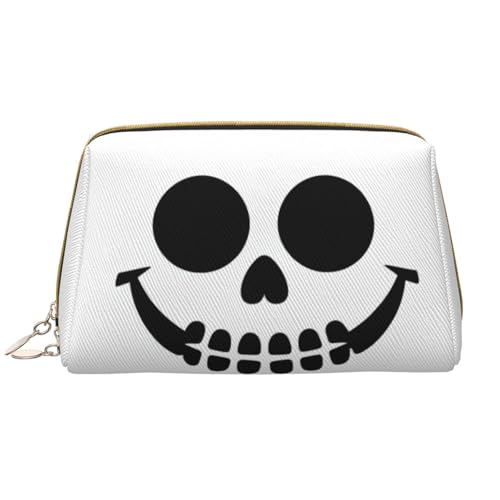 kastiong Tragbare Make-up-Tasche aus Leder für Damen – Reise-Kosmetik-Organizer, großer Totenkopf mit Zähnen, lächelndem Druck, Make-up-Tasche von kastiong