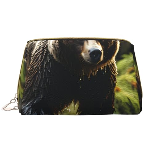 kastiong Tragbare Make-up-Tasche aus Leder für Damen – Reise-Kosmetik-Organizer, großer brauner Bären-Aufdruck, Make-up-Tasche kastiong Tragbare Make-up-Tasche aus Leder für Damen – Reise-Kosmetik-Organizer, großer brauner Bären-Aufdruck, Make-up-Tasche von kastiong