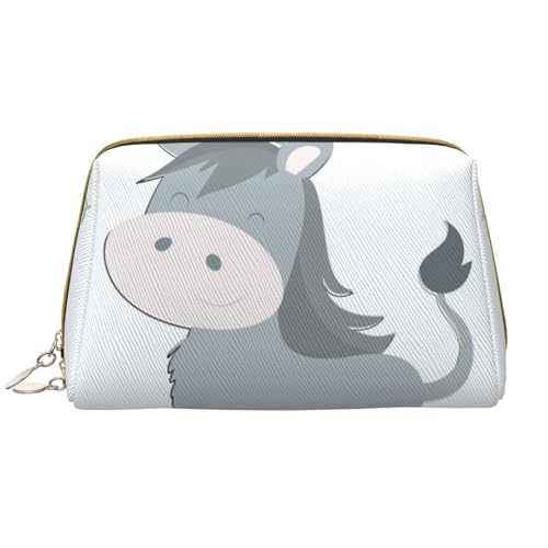 kastiong Tragbare Make-up-Tasche aus Leder für Damen – Reise-Kosmetik-Organizer, großer lächelnder Esel-Aufdruck, Make-up-Tasche von kastiong