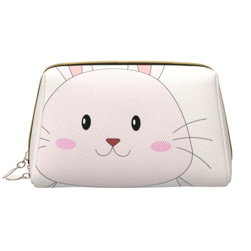 kastiong Tragbare Make-up-Tasche aus Leder für Damen – Reise-Kosmetik-Organizer, großer lächelnder Kaninchen-Druck, Make-up-Tasche, weiß, Einheitsgröße, Art-Deco, weiß, Einheitsgröße, Art-Deco von kastiong