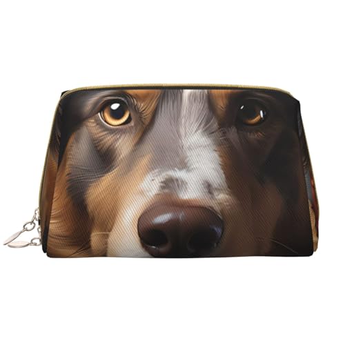 kastiong Tragbare Make-up-Tasche aus Leder für Damen – Reise-Kosmetik-Organizer, großer süßer Hund mit Blumendruck, Make-up-Tasche von kastiong
