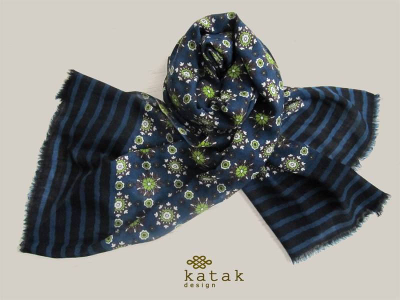 Herren Wollschal, Herrenschal, Winterhalsschal, Blau-Grüner Volksdruckschal, Wolle Pashmina Herren Wollschal, Herrenschal, Winterhalsschal, Blau-Grüner Volksdruckschal, Wolle Pashmina von katakdesign