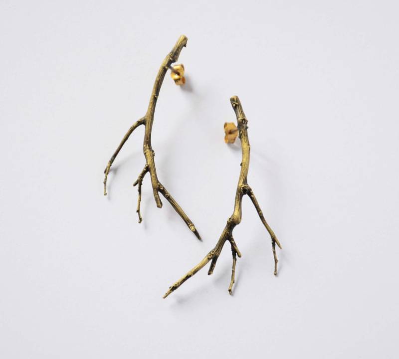 Zweig Schmuck Bronze Ohrringe - Gold Statement Vergoldet Ohrstecker Geburtstagsgeschenk Für Sie von katerinaki1977