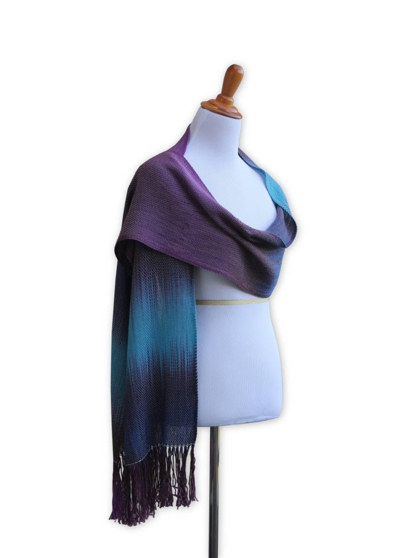 Handgewebter Schal Aus Merino Wolle Türkis Violet Braun Farbverlauf Pashmina von katerynaG