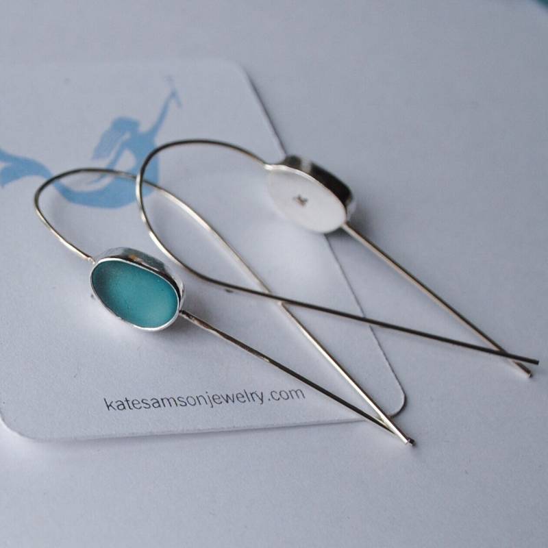 Echte Sea Glass Tear Drop Mit Sterling Silber Threader - Ohrringe Echte Sea Glass Tear Drop Mit Sterling Silber Threader - Ohrringe von katesamsondesign