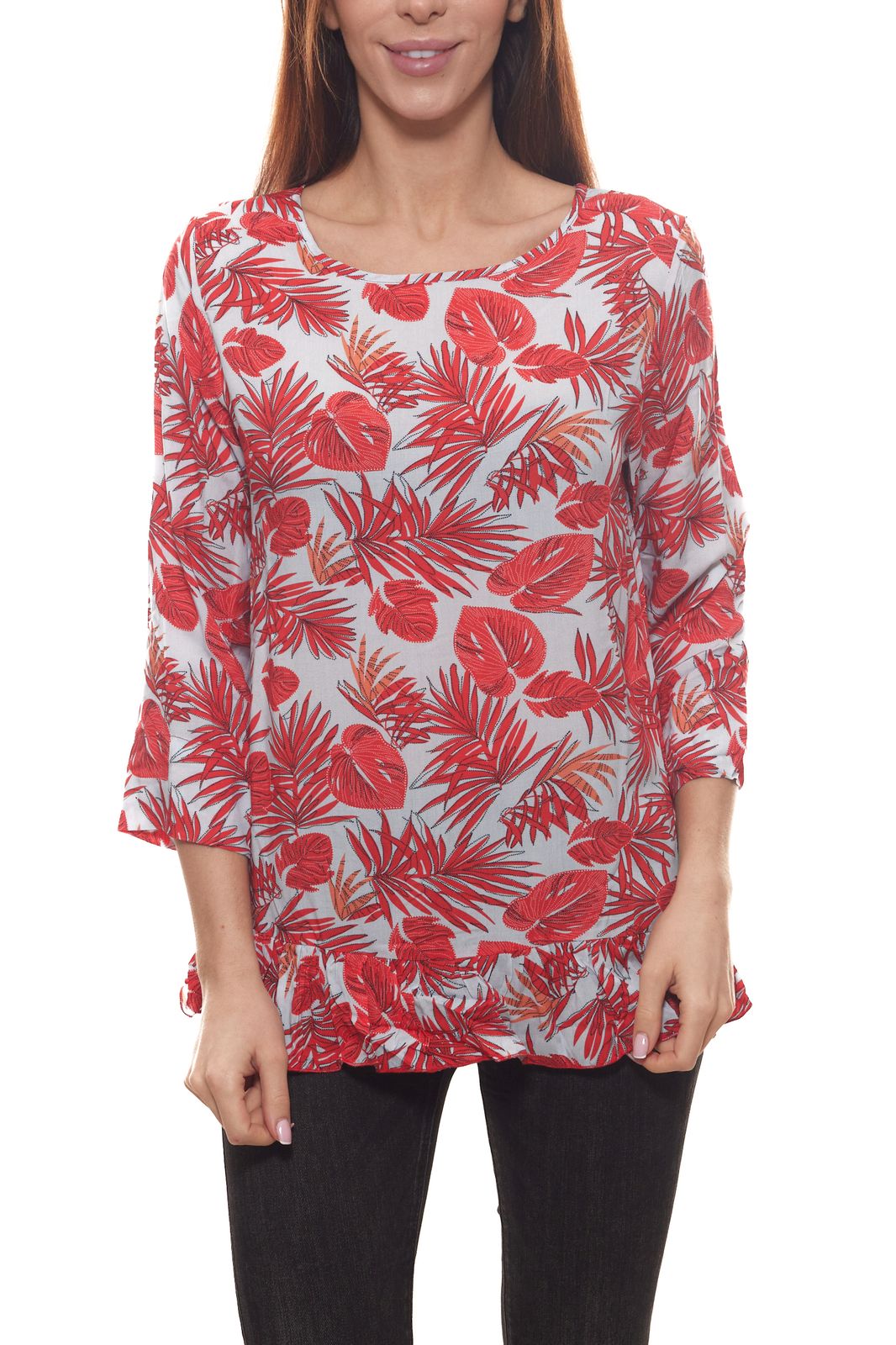 katestorm 3/4-Arm-Bluse zartes Damen Shirt mit Volantbesatz Rot von katestorm