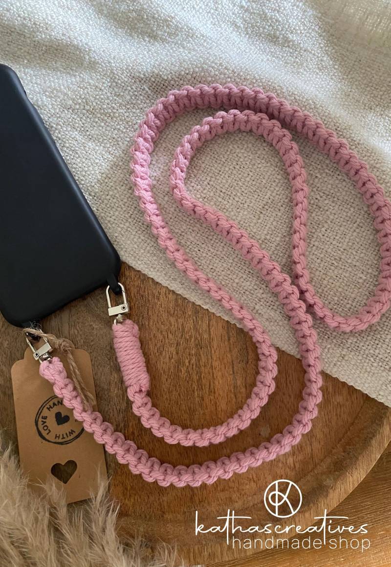 Makramee Handykette Mit 2 Karabinern | in Verschiedenen Längen Handgefertigt Lang & Kurz Boho 100% Baumwolle von kathascreatives