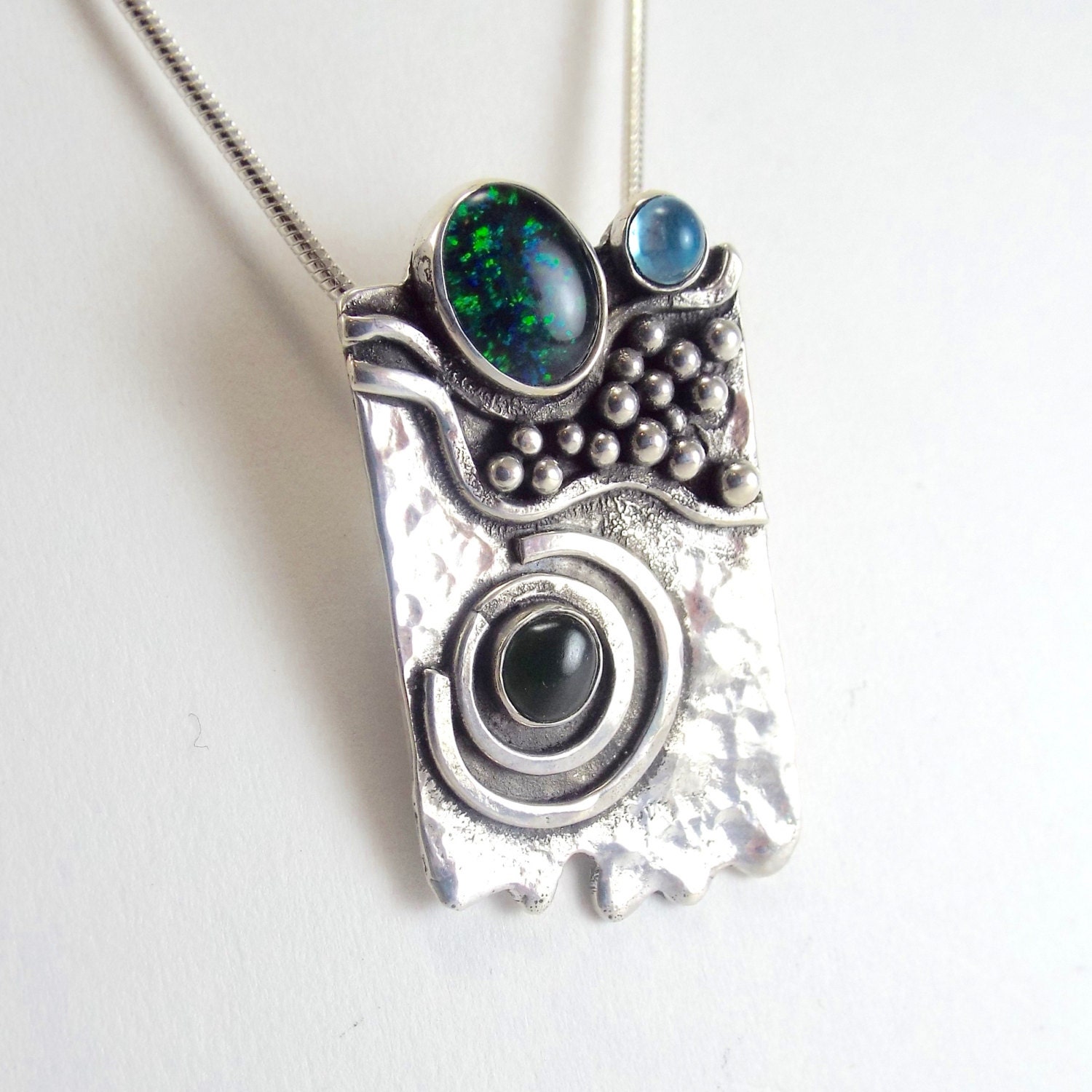 Opal, Jade Und Schweizer Blautopas Anhänger, Edelstein Sterling Halskette von katherinefathisilver