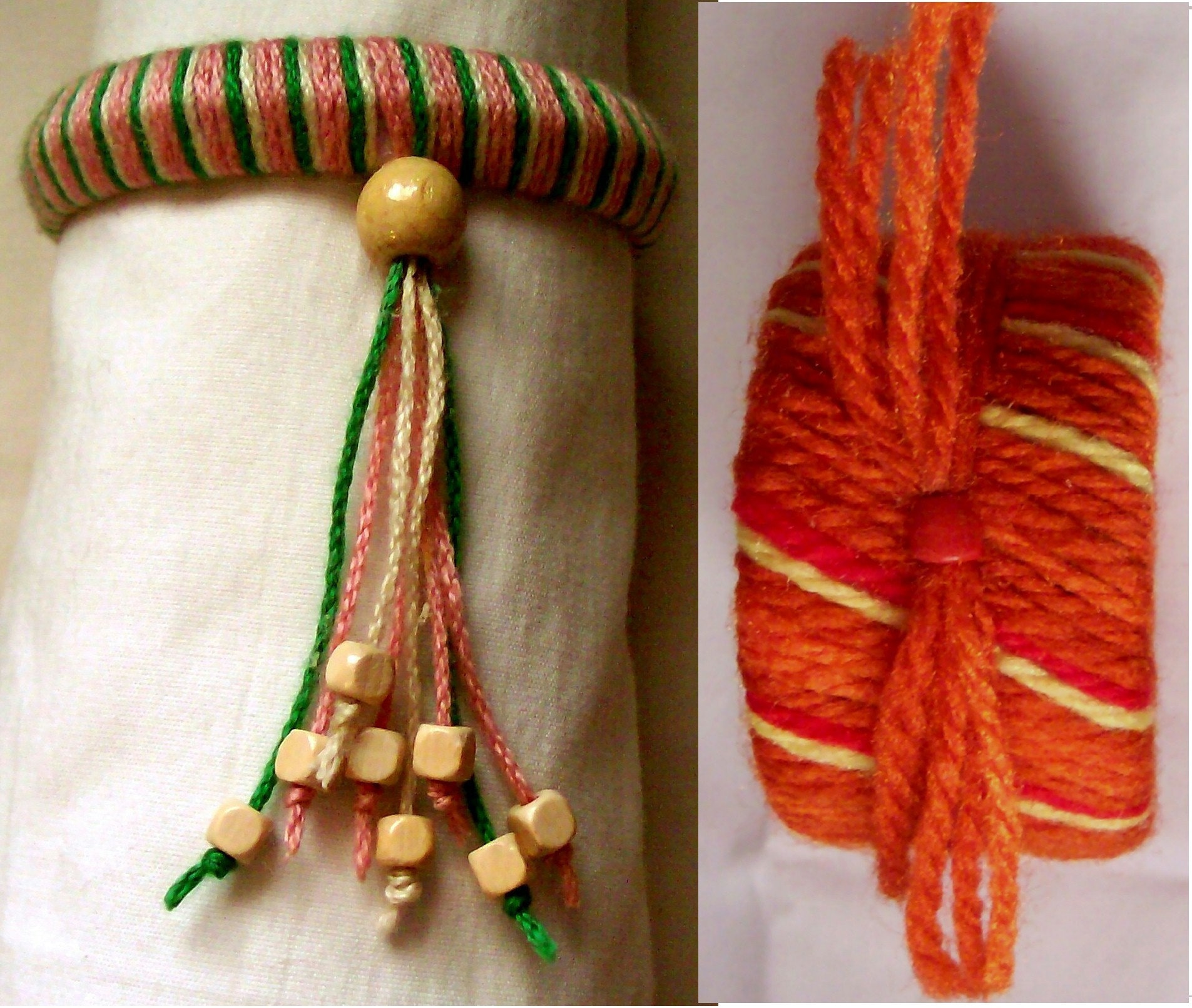 Garn Wrapped Armreif Manschette Armband Mit Holz Perlenbesatz - 2 Zur Auswahl Garn Wrapped Armreif Manschette Armband Mit Holz Perlenbesatz - 2 Zur Auswahl von kathiescreativity
