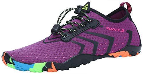 SAGUARO Badeschuhe Damen Herren Wasserschuhe Leicht Schwimmschuhe Schnell Trocknend Atmungsaktiv Strandschuhe Aquaschuhe rutschfeste Outdoor Barfußschuhe für Frauen Männer, Violett, 38 EU von SAGUARO