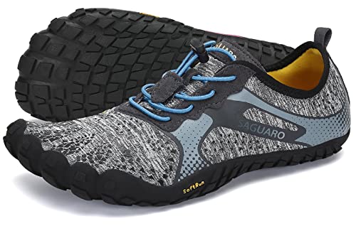 SAGUARO Barfußschuhe Herren Damen Traillaufschuhe Outdoor & Indoor Training Fitnessschuhe Wander Wald Strand Straße Laufschuhe Walkingschuhe Schnell Trocknend Badeschuhe, Grau, 44 EU von SAGUARO