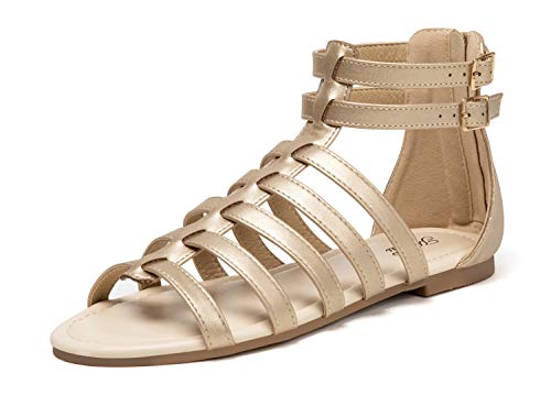 katliu Riemchensandalen Damen Flach Römersandalen Sommer Leder Bohemian Strand Sandalen Gold Gr.37 (EU37= US:7) von katliu