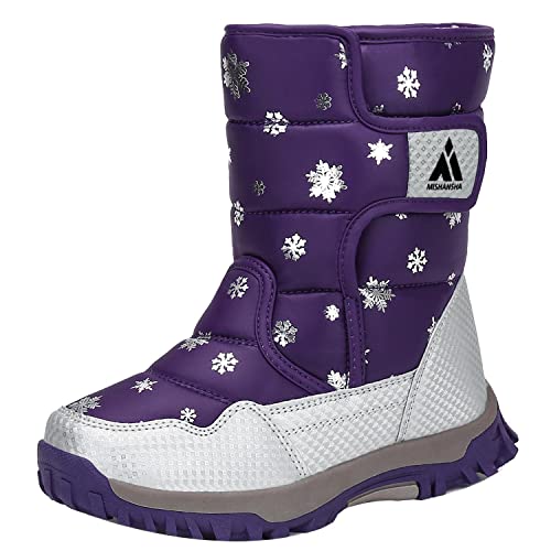 Mishansha Winterstiefel für Mädchen Winterschuhe Warm Gefüttert Winterboots Outdoor rutschfeste Schneestiefel Kinder,Violett 32 von Mishansha