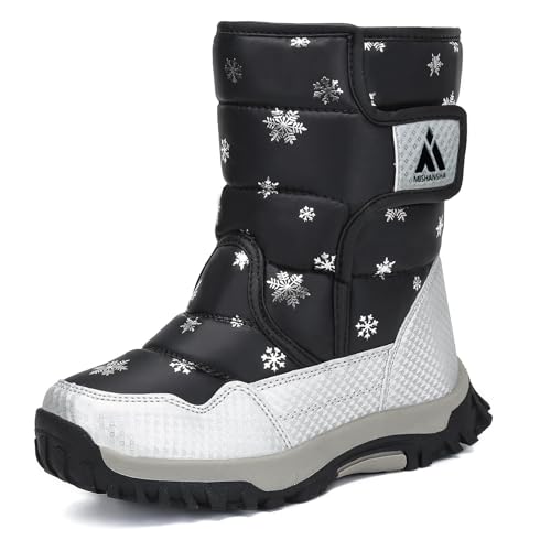 Mishansha Winterstiefelfür Mädchen Winterschuhe Warm Gefüttert Winterboots Outdoor rutschfeste Schneestiefel Kinder, Schwarz, 27 EU von Mishansha
