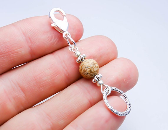 Echter Stein Schlüsselring - Sand Jaspis Schlüsselanhänger Clip On Beaded Keyring Add Your Own Charm Scc669 von katscharms
